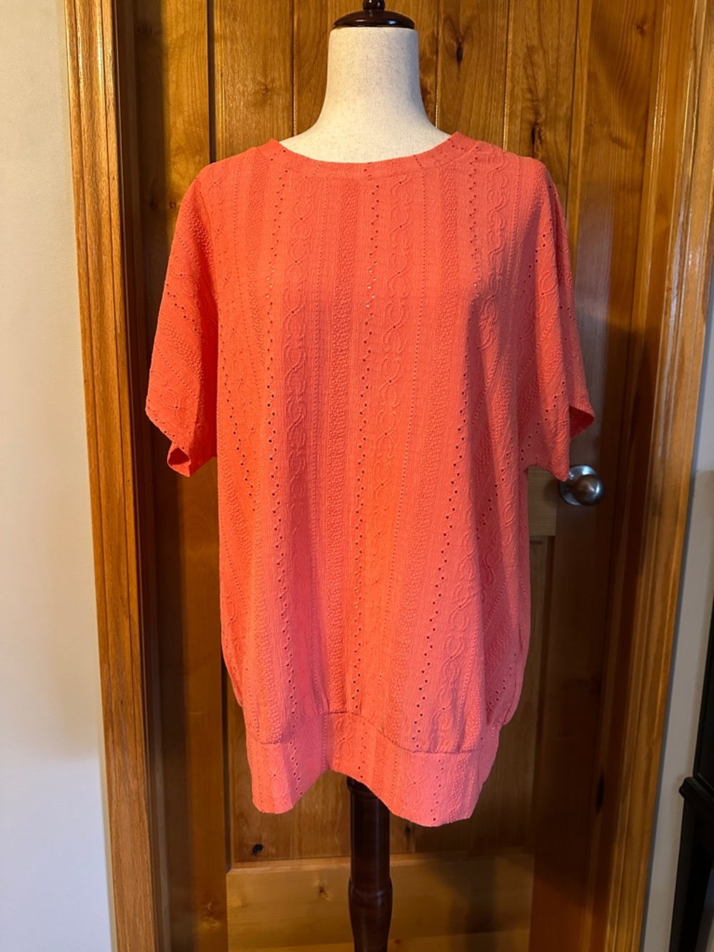 BloomChic Coral Eyelet Short Sleeve Tee